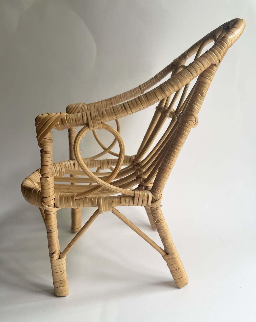 Vintage Children's Rattan and Wicker Armchair Doll Size